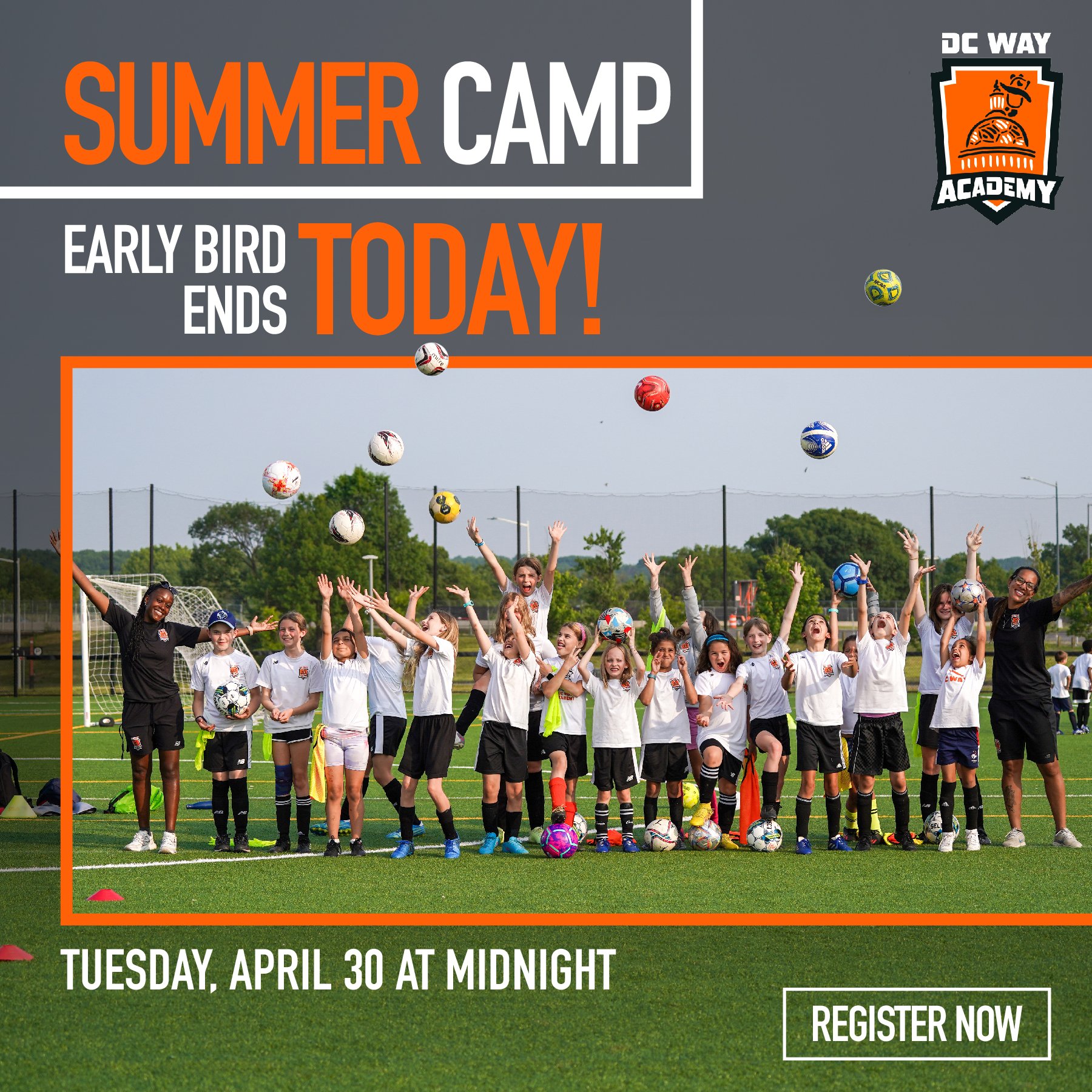 Last Chance Alert! 🐦 Our Summer Camp Early Bird Special expires TODAY at midnight! 🚨 Don't miss out on exclusive savings &ndash; secure your child's spot now before it's too late! 🌟⚽

👉 Join us now, link in bio. 
 
#DCWayAcademy #SummerCamp #Summ
