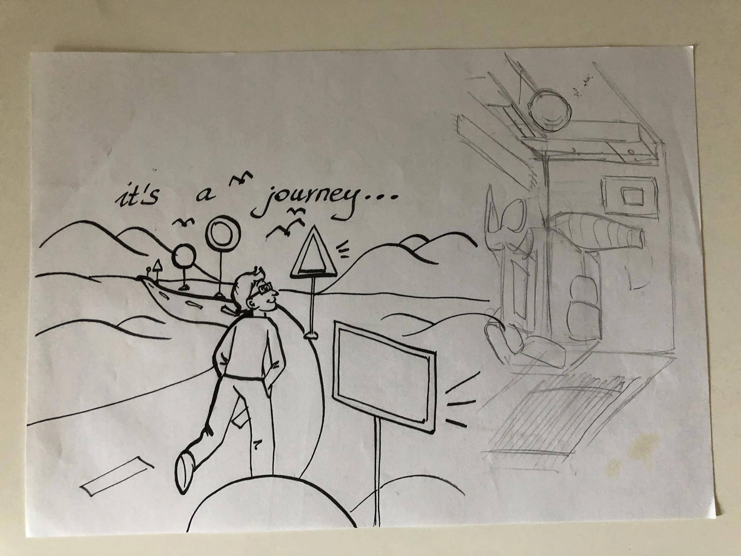 A Pen and Paper Doodle of a man on a journey