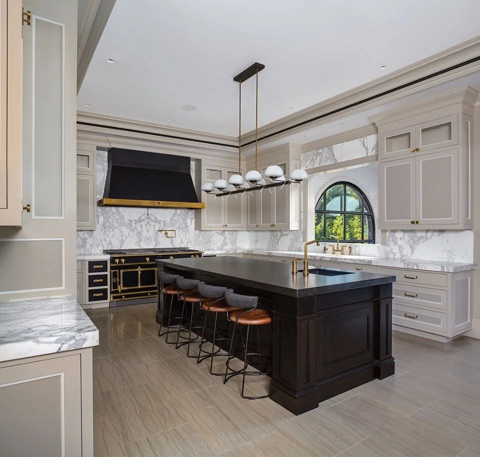 Intermarble kitchen countertops, island, and backsplash installation for a residential project in Kings Point, New York