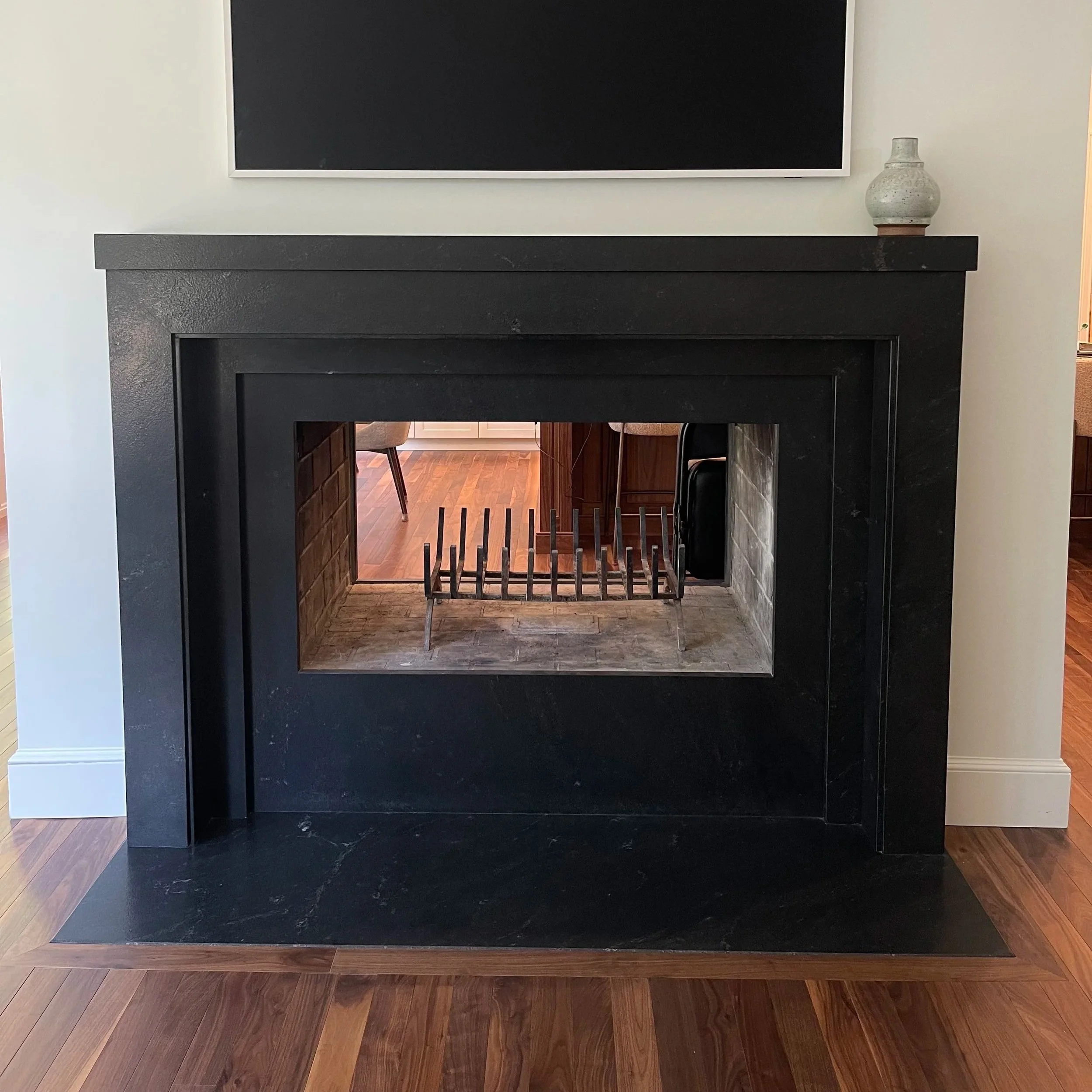 Custom granite fireplace mantel and surround in Nassau County, NY, by Intermarble