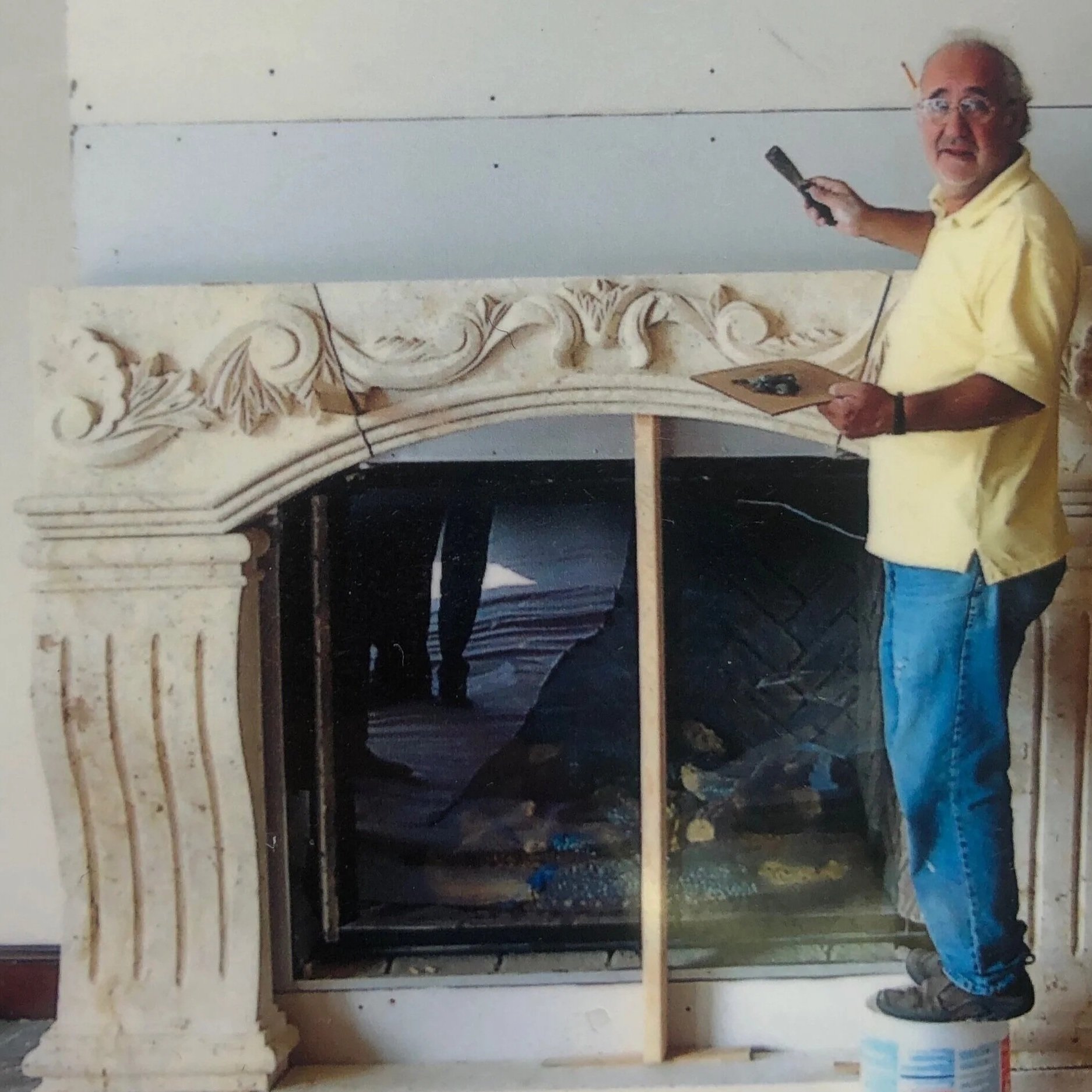 Stone fireplace installation in Nassau County, New York, by Intermarble