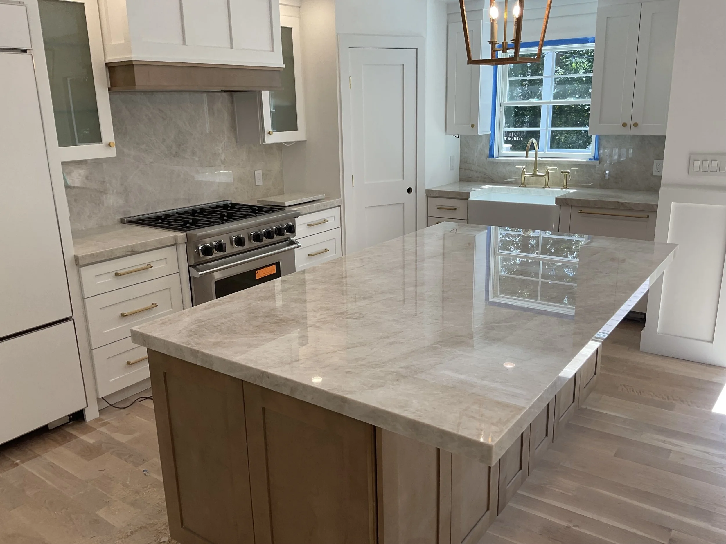Taj Mahal kitchen island by Intermarble for a residential project in Port Washington North, New York
