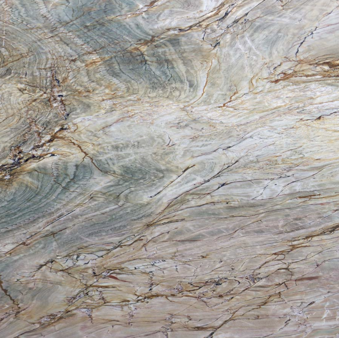Quartzite natural stone slab with layered veining and tonal depth, showcasing the strength and beauty of quartzite.