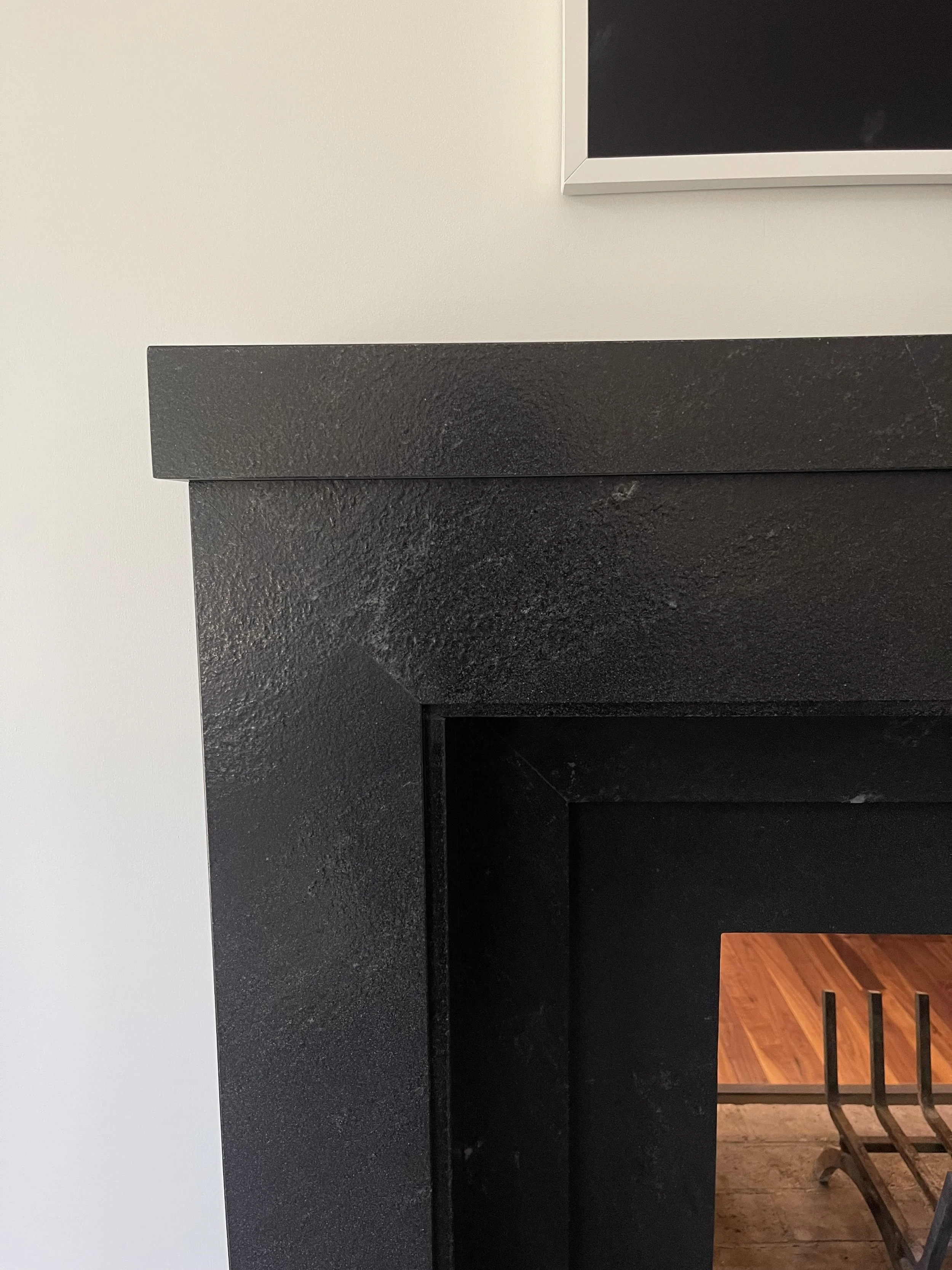 Custom fireplace mantel closeup by Intermarble