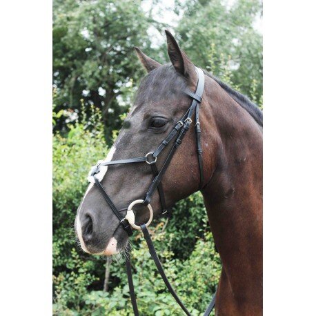 COB SIZE MEXICAN GRACKLE  BRIDLE BLACK LEATHER COMPLETE WITH RUBBER REINS