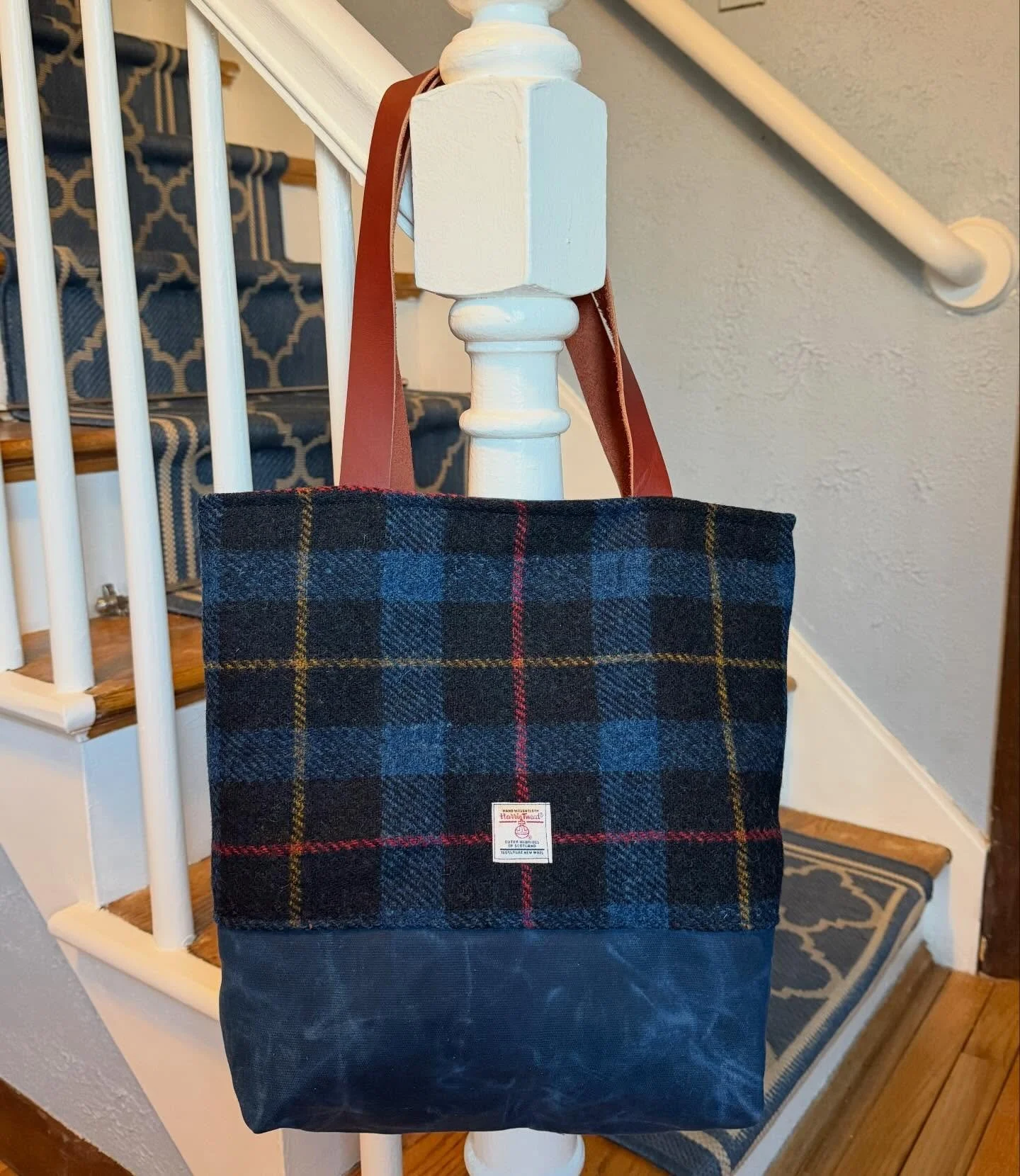 Fiber Folk&mdash;I am PROUD of this bag. Harris Tweed. Hand cut leather straps. Matched seams. This and more coming to @newenglandfarmandfiber on February 8!