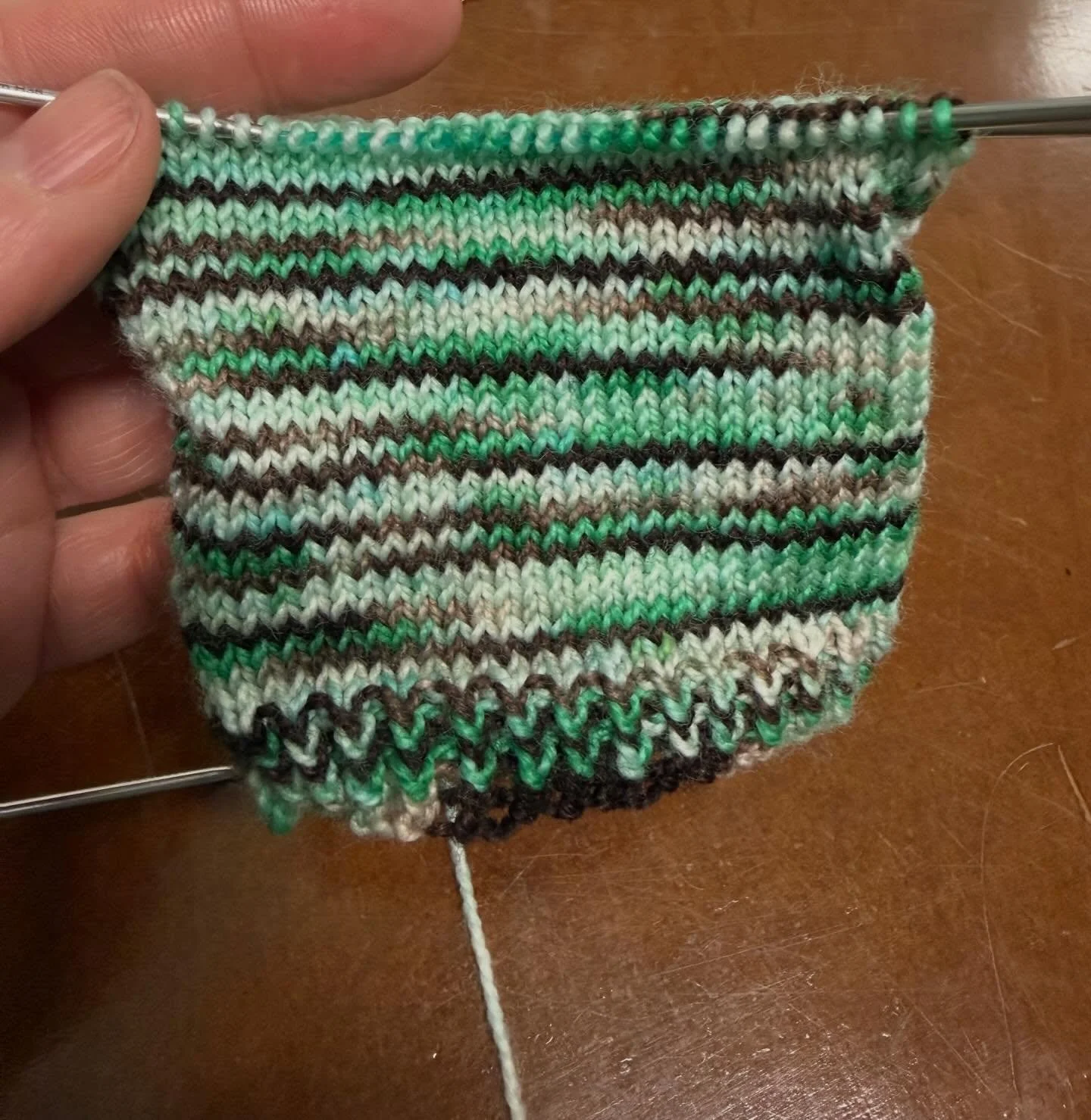 Wondering how Grasshopper Pi looks knit up?  Here ya go&mdash;a sock in progress!  Available now&mdash;get it while you can!!!