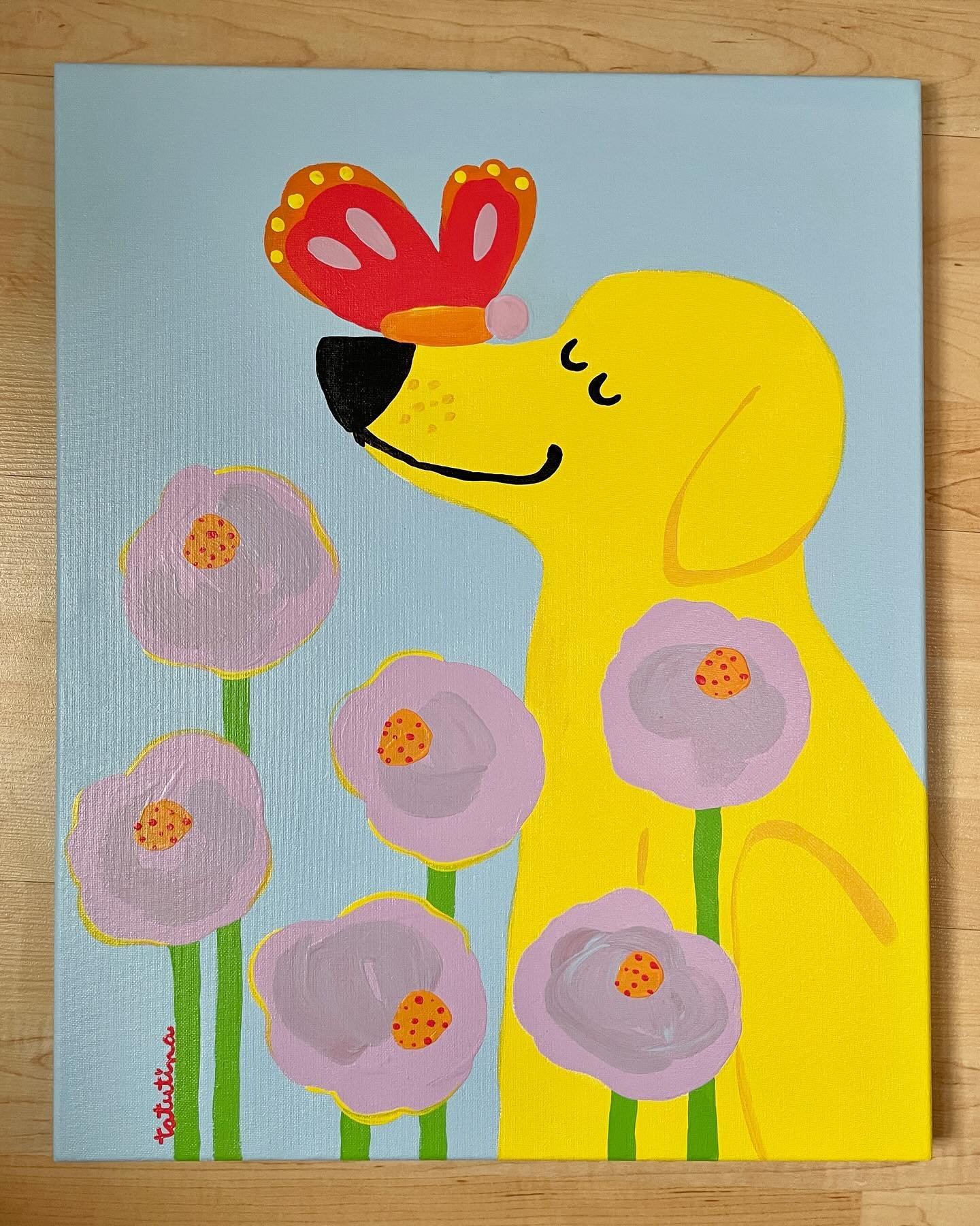 New Painting &ldquo;Social Butterfly&rdquo;  is up @bostonpublicmarket local Spring Showcase! 
Thank you @laurelgreenfieldart ❤️

#socialbutterfly #originalartforsale #yellowdog #tatutina