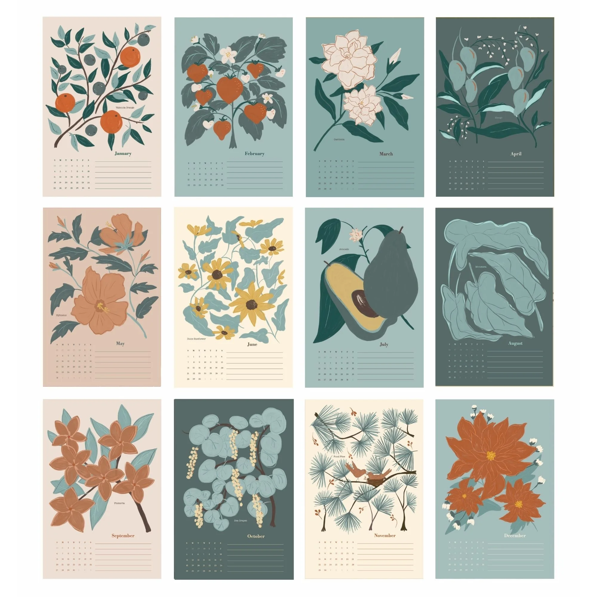 Timelessly Tropical 2026 Wall Calendar all months.jpg