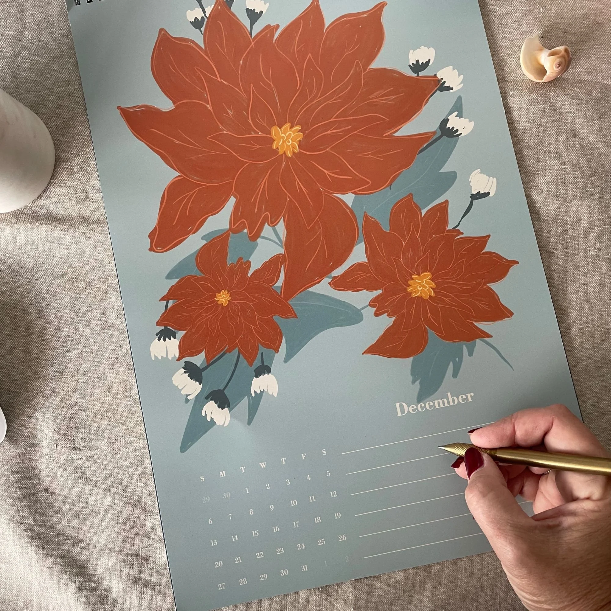 2026 Hand illustrated wall calendar tropical december poinsettia.jpg