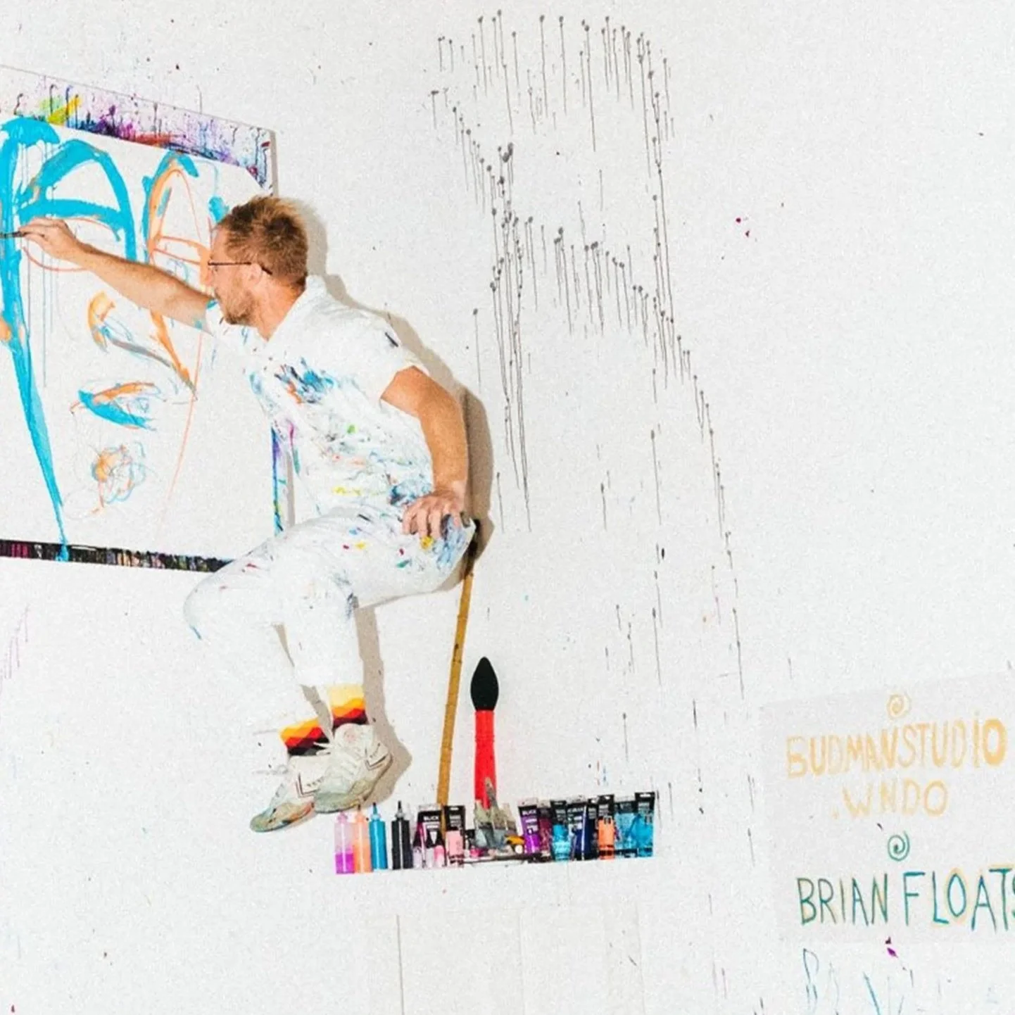  BRIAN FLOATS 
 Brian’s art continues to explore the edges of performance, painting, mixed media, and digital photography — conceived on military receipts, refined through global travels, and floating playfully between disciplines.