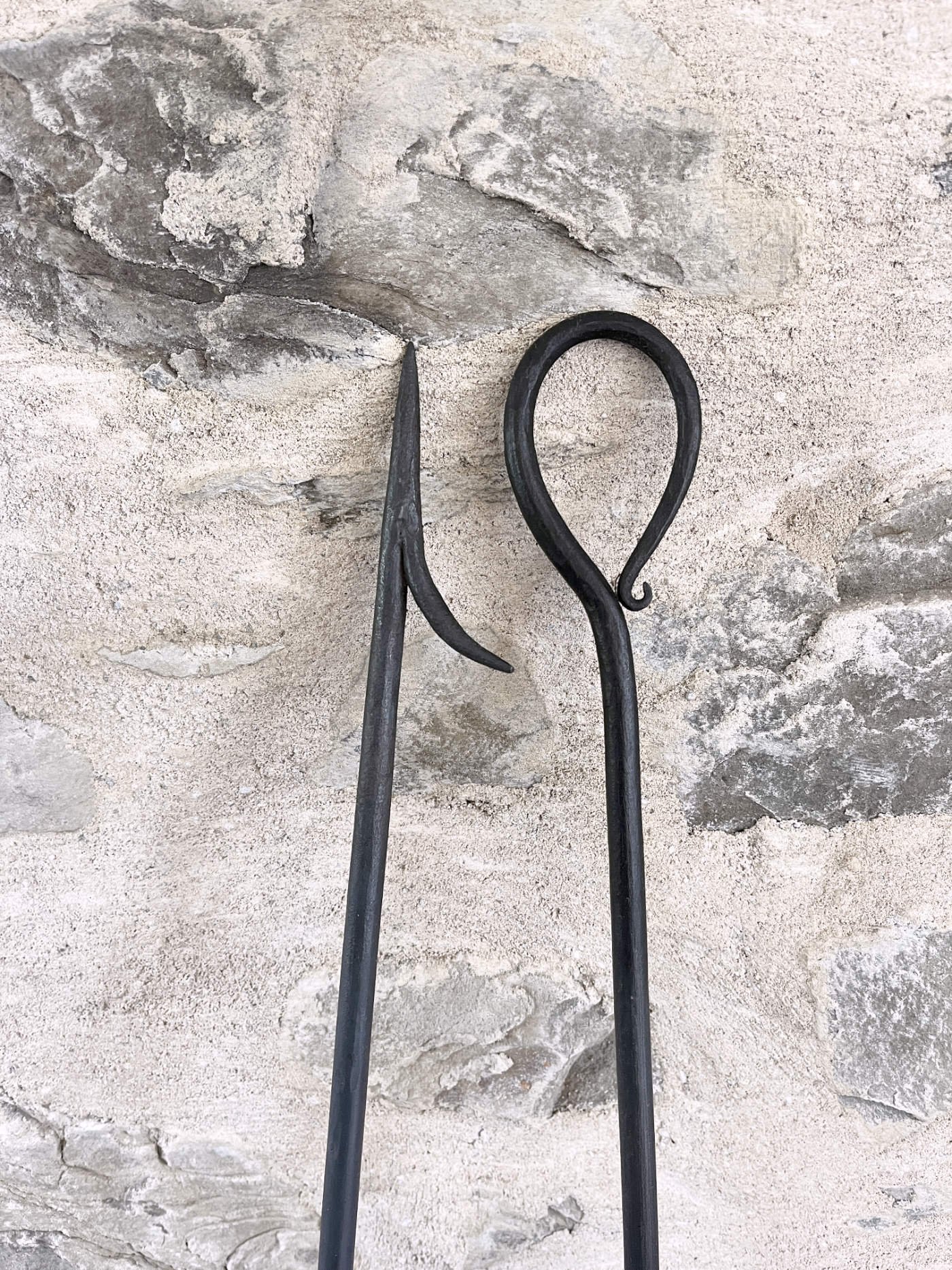 Forged vine blacksmith fireplace tool set with brush, pan, poker, and coal rake
