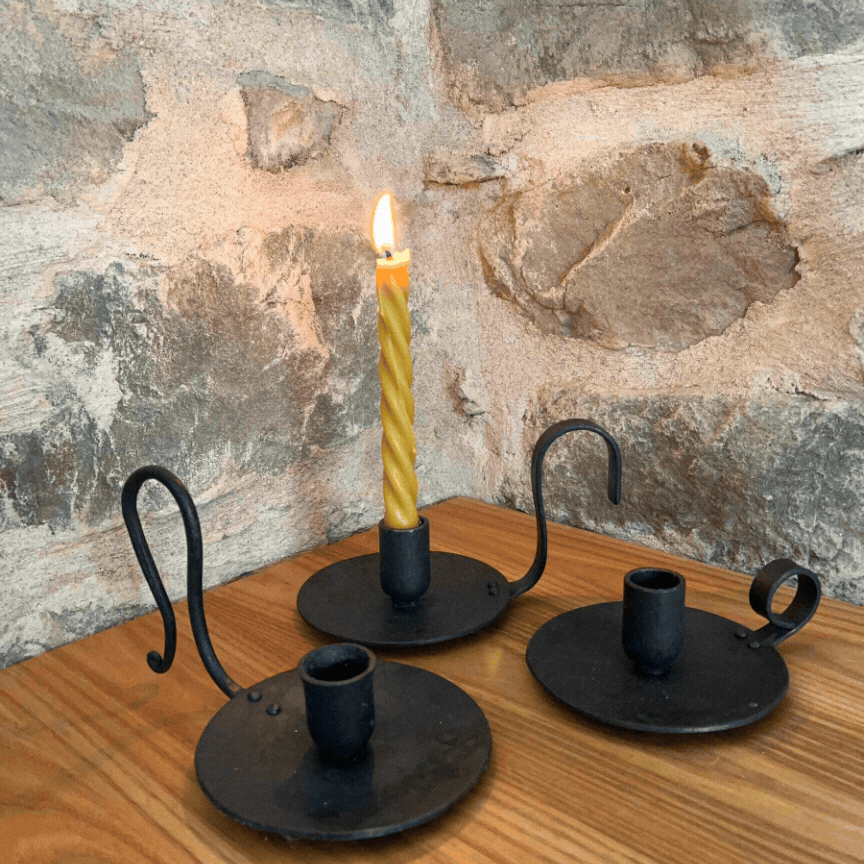 handmade blacksmith forged traditional ring taper candle holder