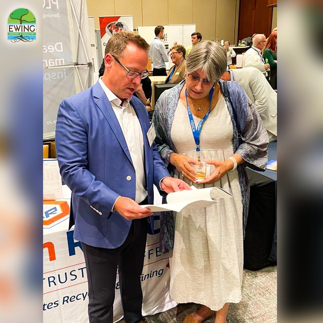 President Marie Palmieri at the 2022 Annual CANA Convention in Atlanta, GA with Kevin McKay of Cremation Recycling reviewing our post cremation metal recycling program. #environmentallyresponsible #cremationgreen #savetheplanet