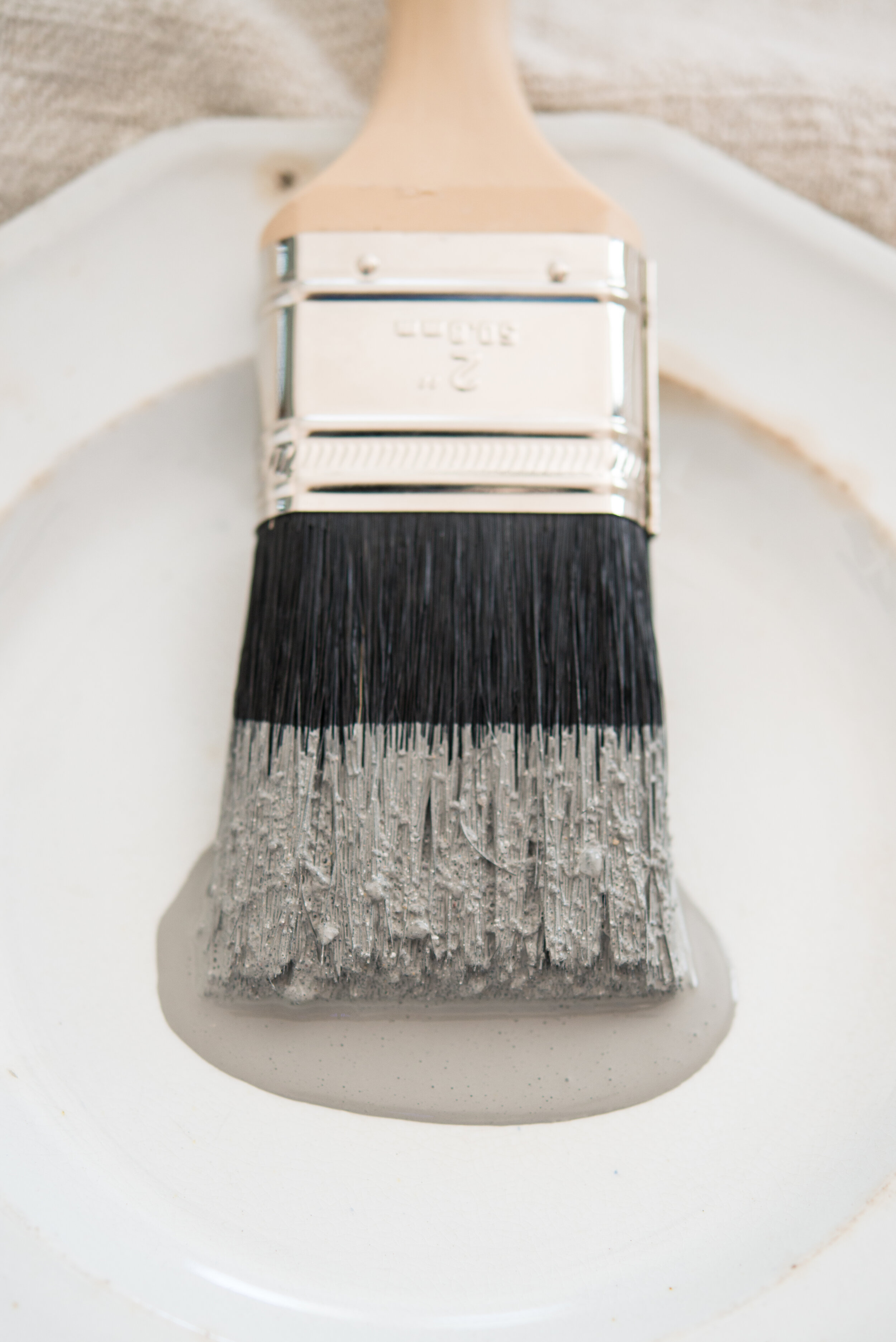 Miss Mustard Seed’s Milk Paint in the color Trophy on a brush
