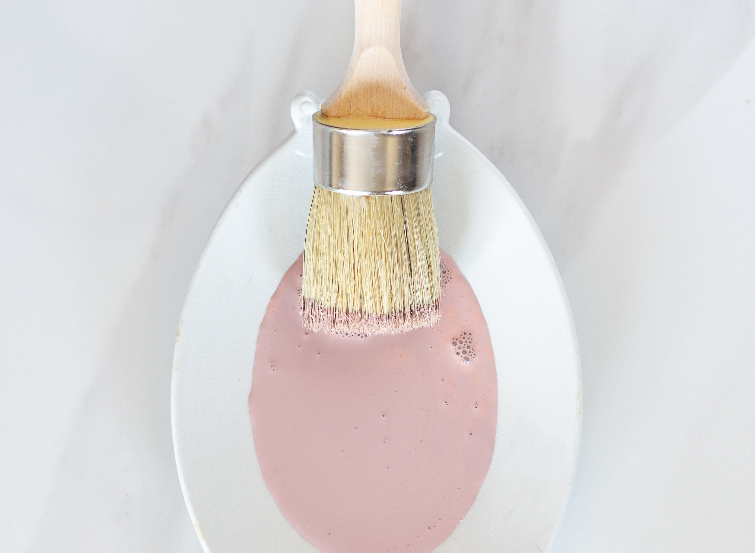 Arabesque by Miss Mustard Seed’s® Milk Paint in ironstone dish with brush