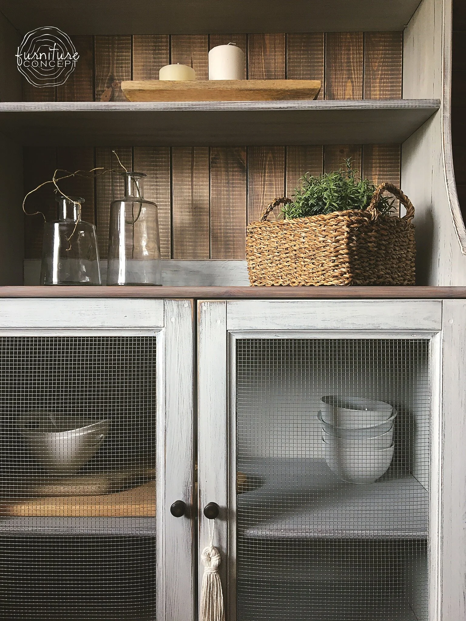 !Ikea cupboard painted in Miss Mustard Seed’s Marzipan topped with White Wax