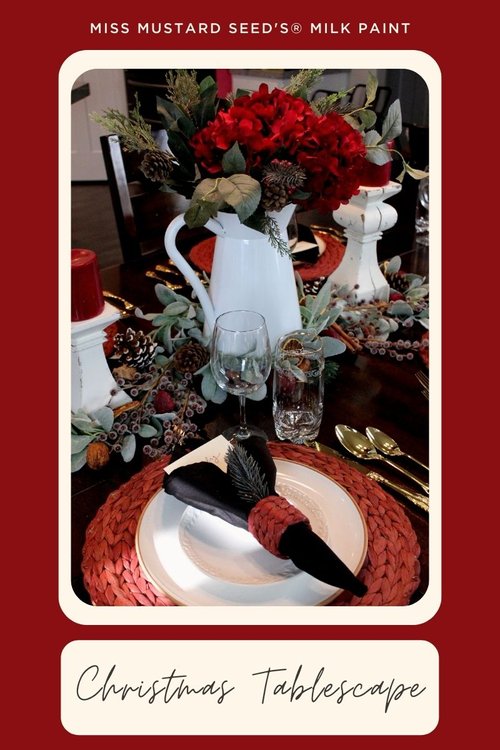 Christmas tablescape with farmhouse pitcher centerpiece