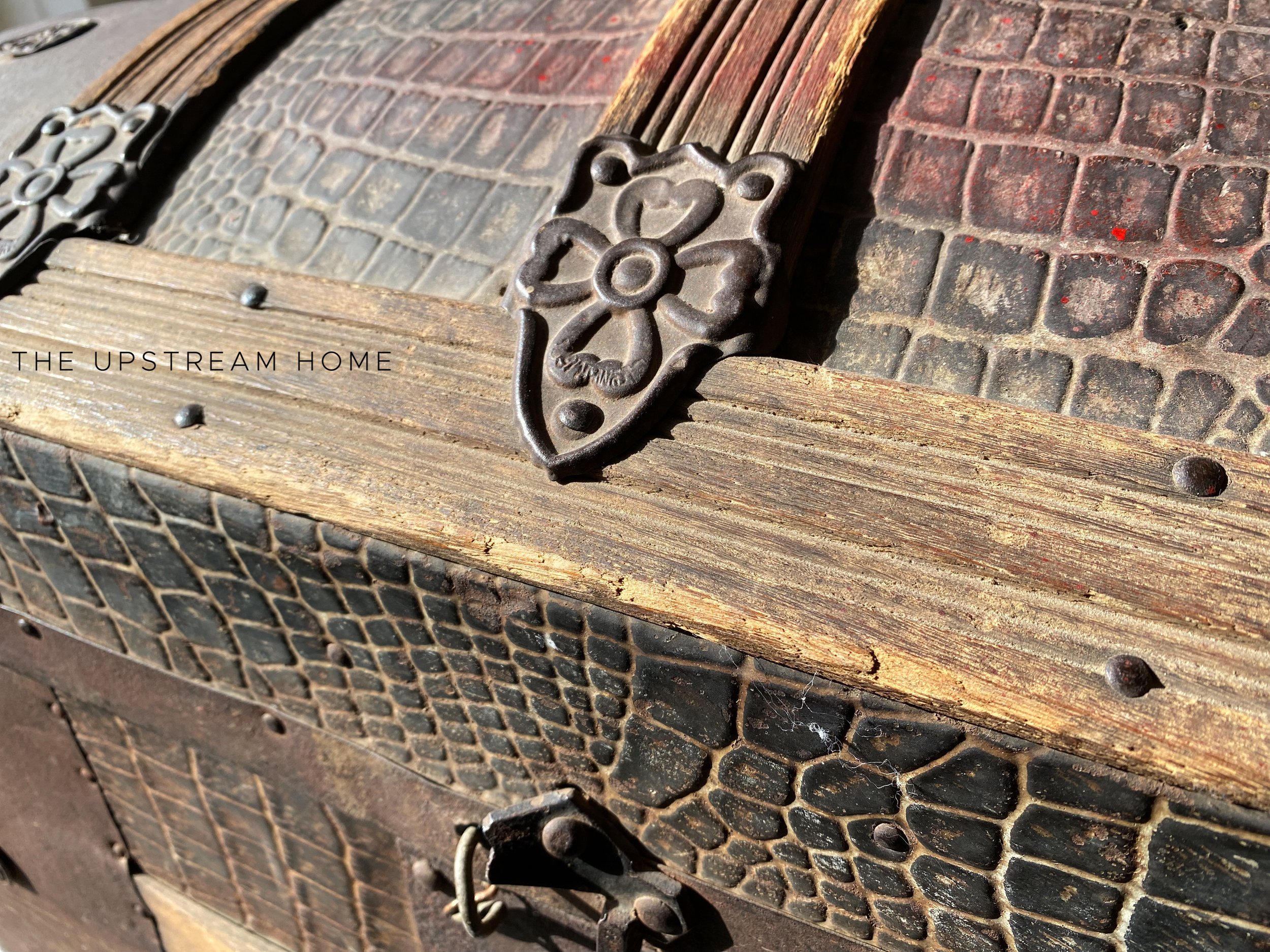 Early 20th Century Antique Wood Camelback Steamer Trunk