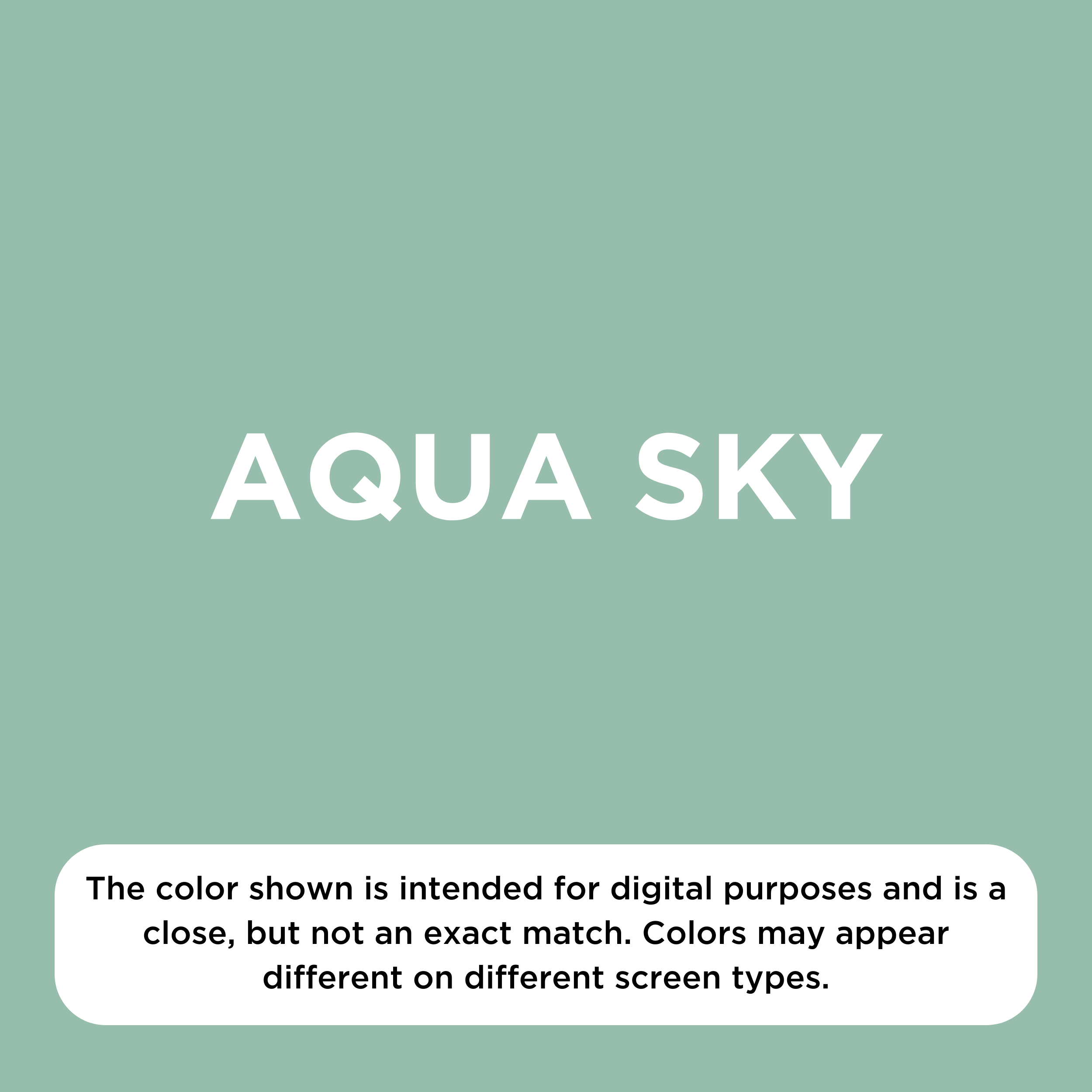 Aqua Sky is a cheerful shade of seafoam is the perfect combination of blues and greens. It's more saturated than By The Sea, but not as dark as Teal Ocean. It sits happily in the middle! It is reminiscent of a 1930's and 1940's kitchen.