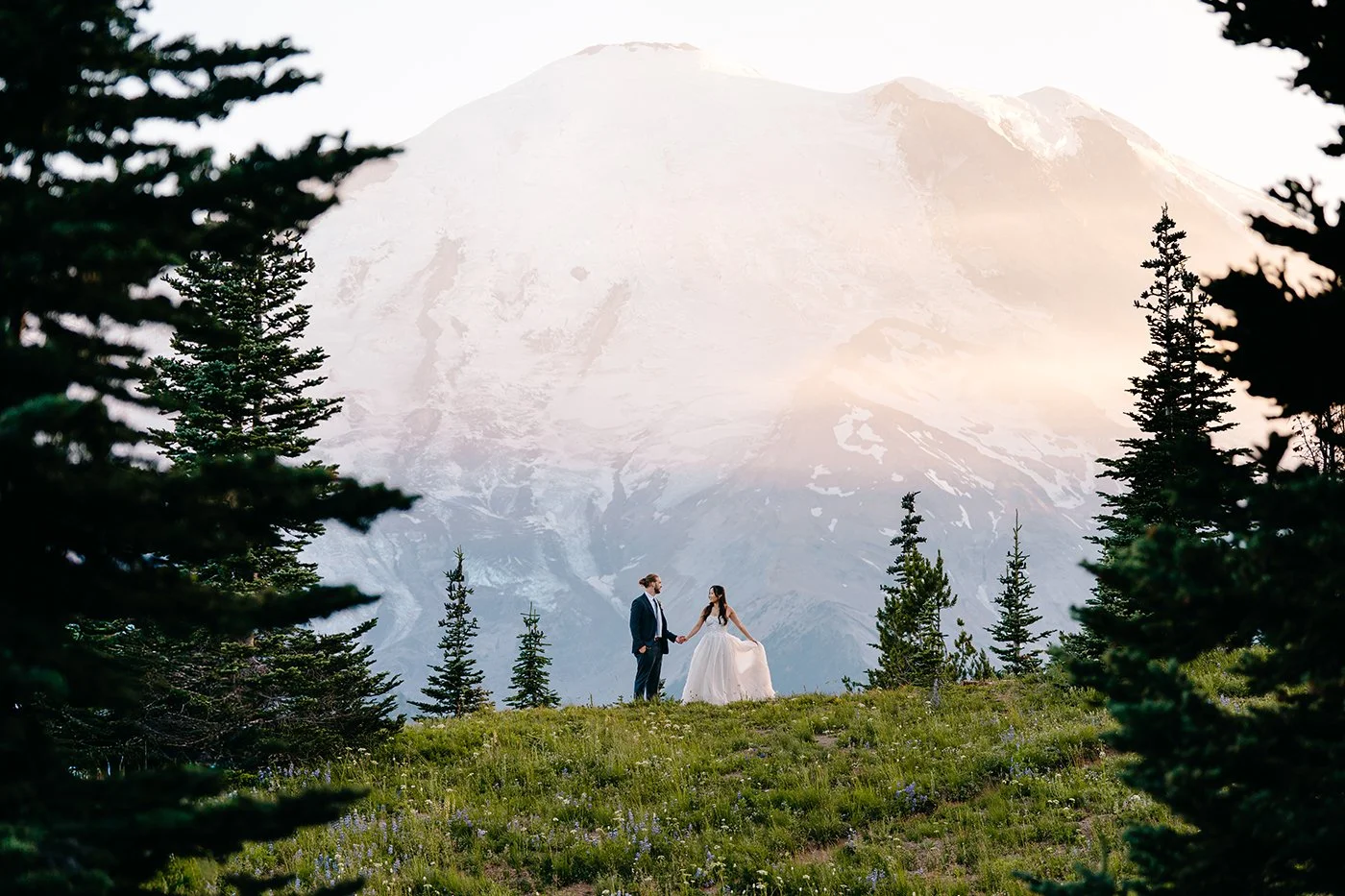 couple getting married in mount rainier national park on silver forest trail