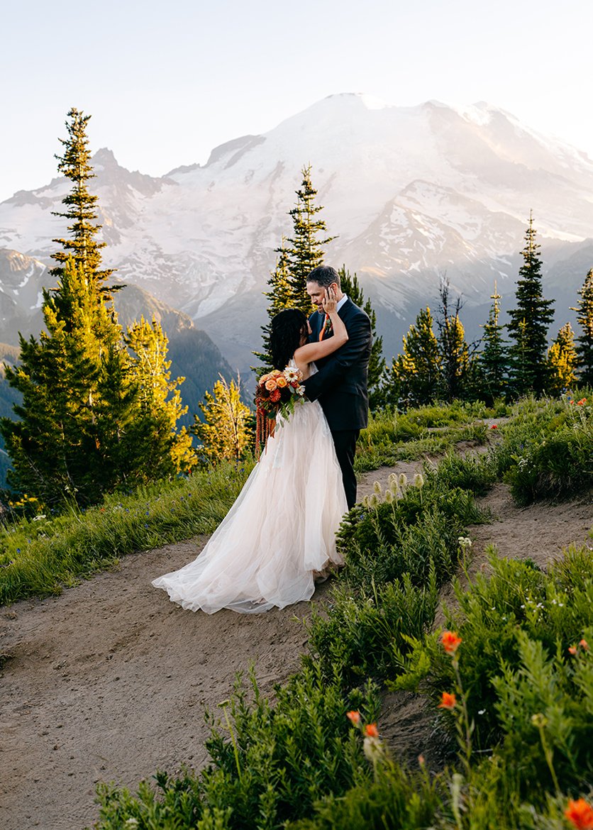 summer elopement with wildflowers at mount rainier national park