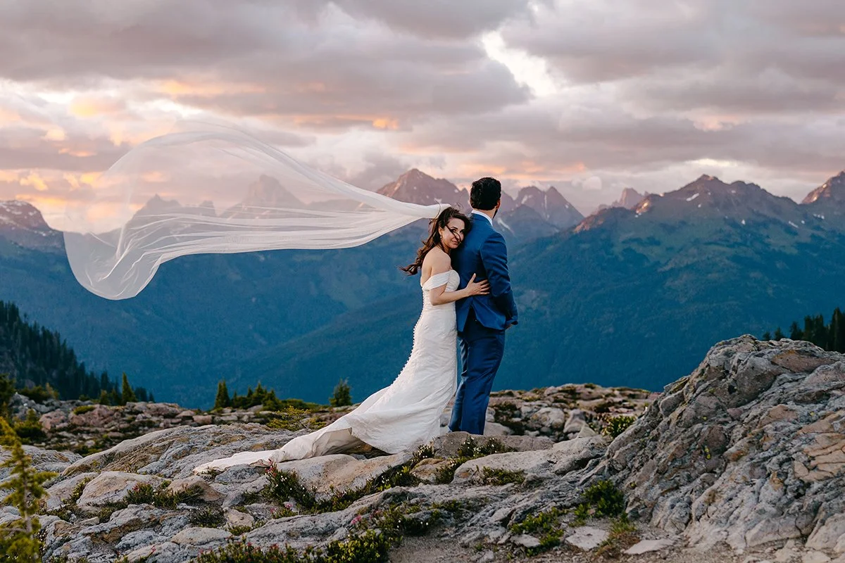 veil blowing in the wind during artist point elopement