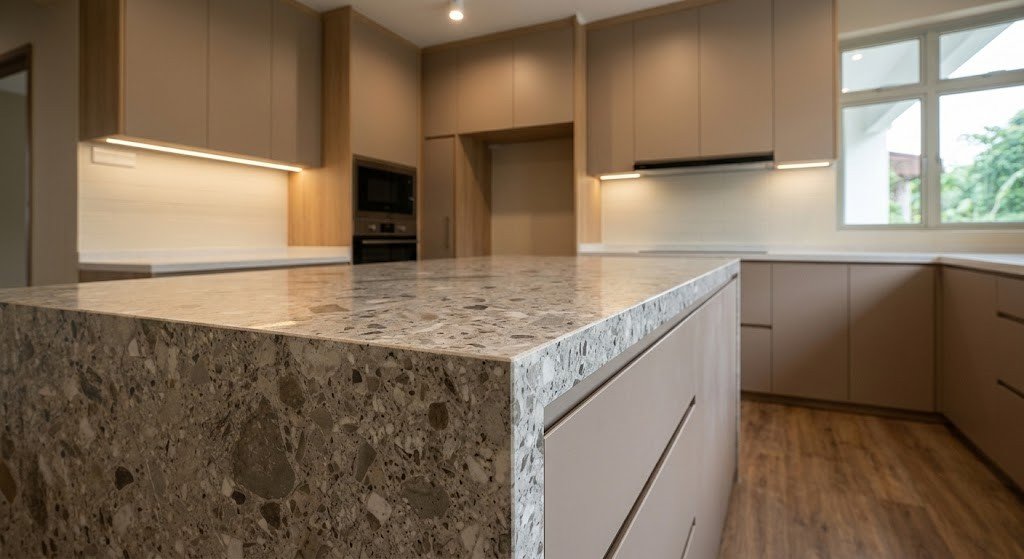 Sintered stone island corner detail