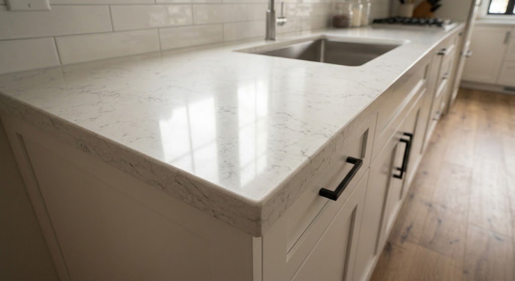 Clean quartz countertop with sink