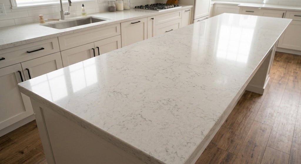 Close view of a polished quartz surface