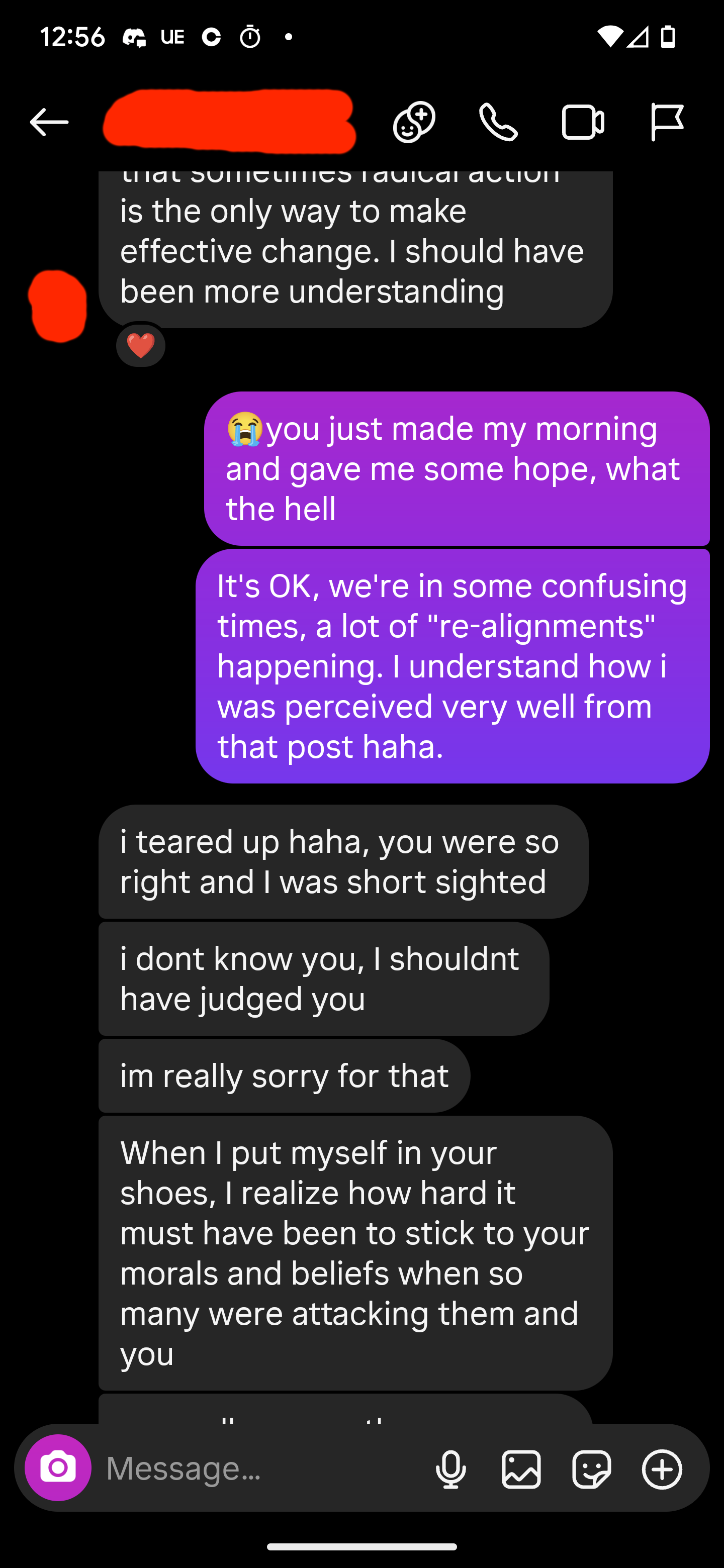11. I regret saying "It's OK" here--I think her and I both know it's not. None of it was. But her reply gave me hope, nonetheless, because it more or less confirmed my hypothesis going into this that disruption would ultimately lead some people to ar