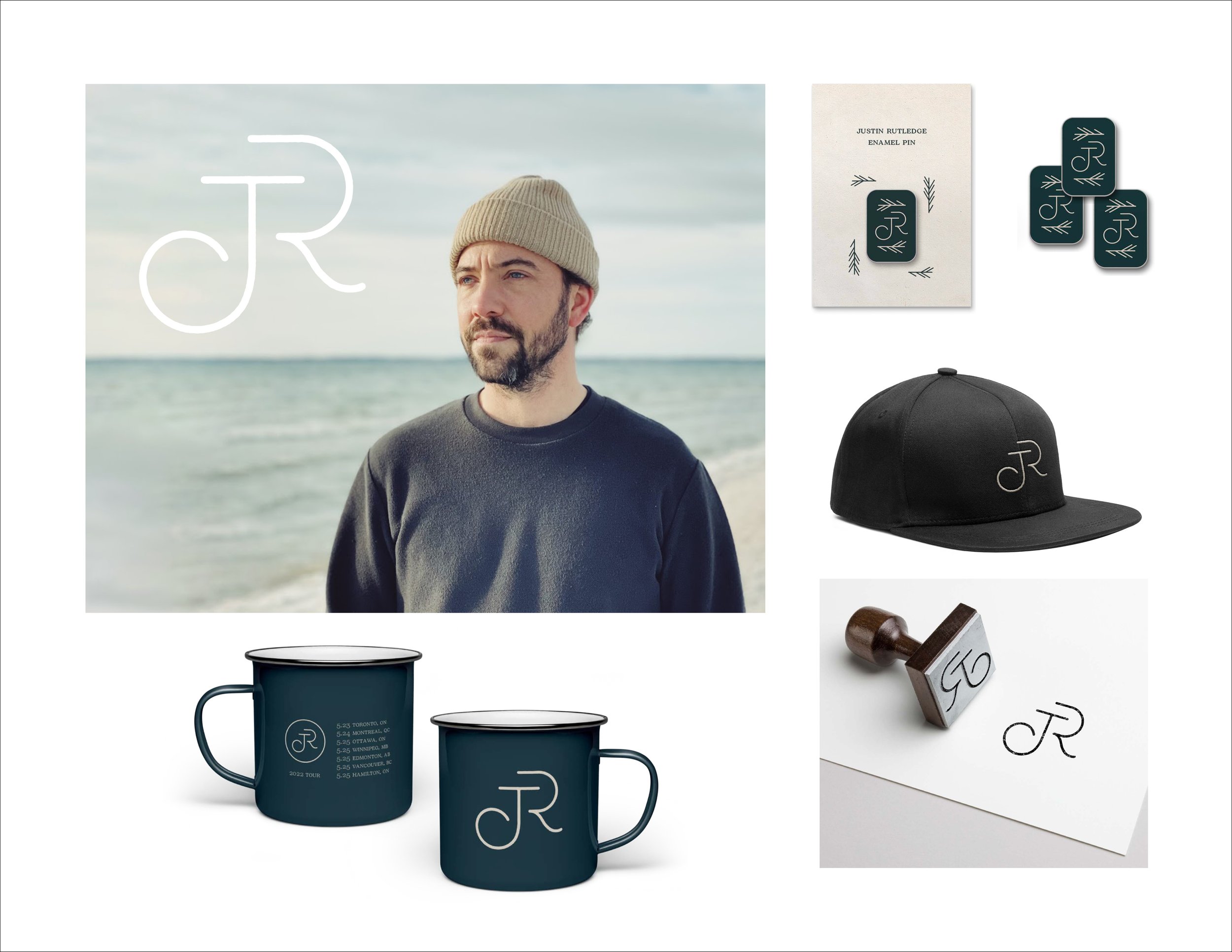 2/11
Client: Justin Rutledge (JR) • Freelance • My Role: Lead Designer, Art Director
JR is an amazing singer/song writer wanting a minimal thoughtful logo to represent his serene music for merch. The logo represents quiet yet powerful melodies all