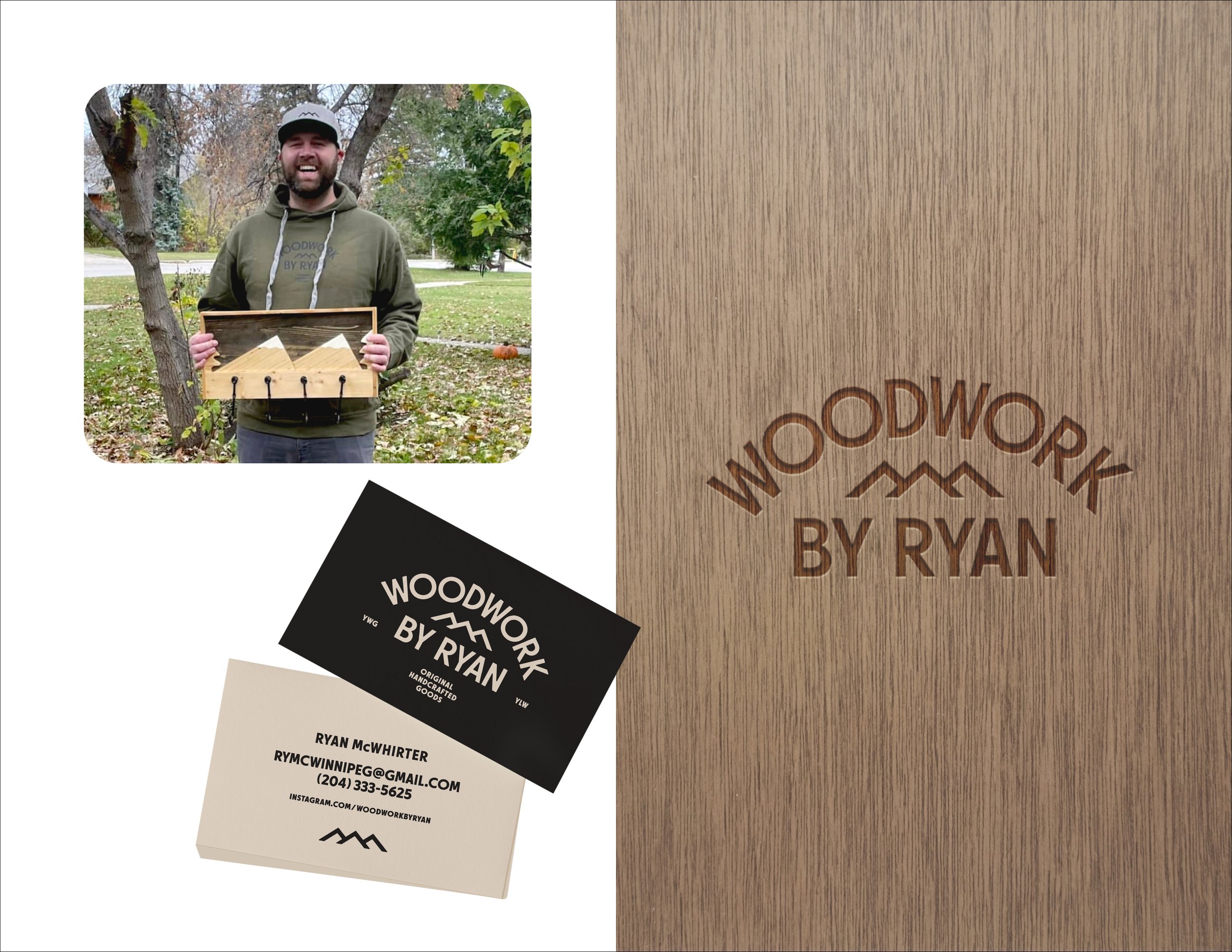 9/11
Client: Woodwork By Ryan • Freelance • My Role: Lead Designer, Art Director
A Winnipeg/Kelowna woodworker was looking for a minimal friendly logo inspired by mountains, and something that would be easily branded on his creations.