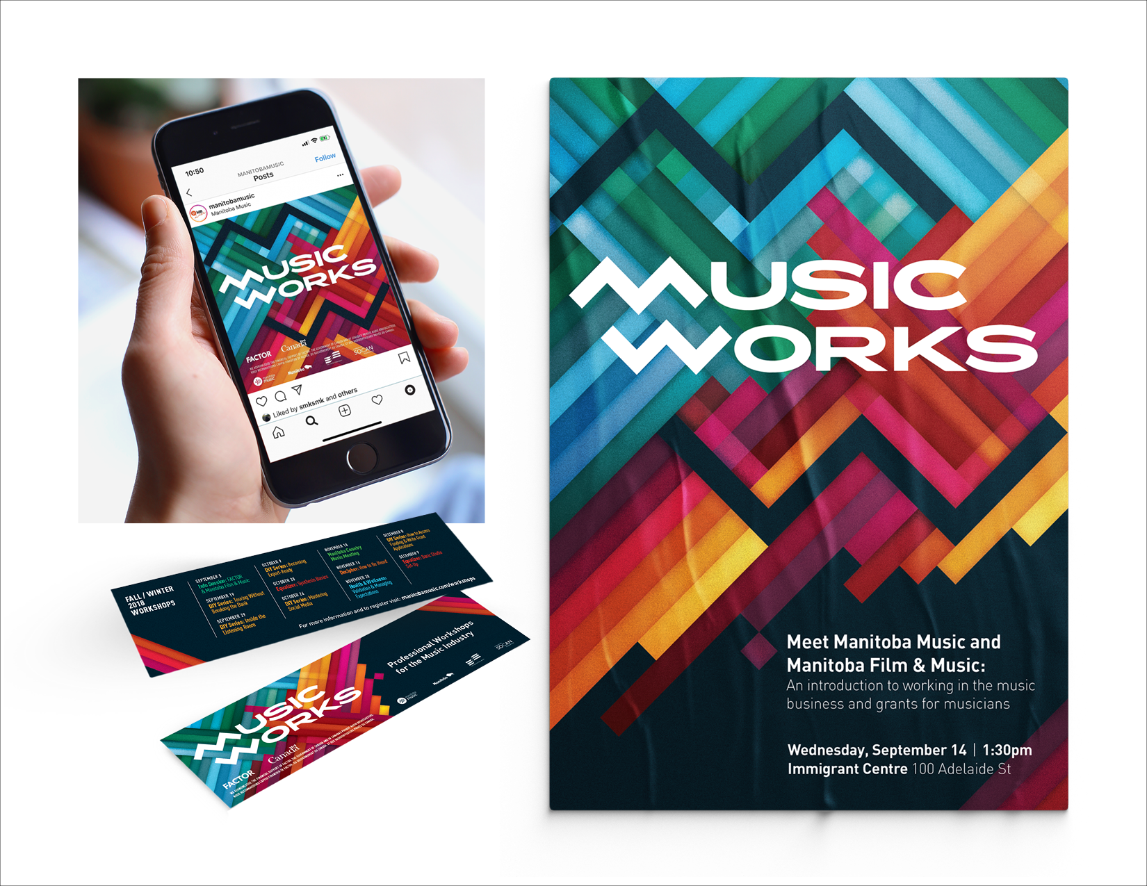 7/9
Client: Manitoba Music • Agency: Tétro • My Role: Lead Designer
An ongoing series hosted by Manitoba Music. Each event is to help muscians in their careers learning from other muscians, business owners, financial advisors, etc.