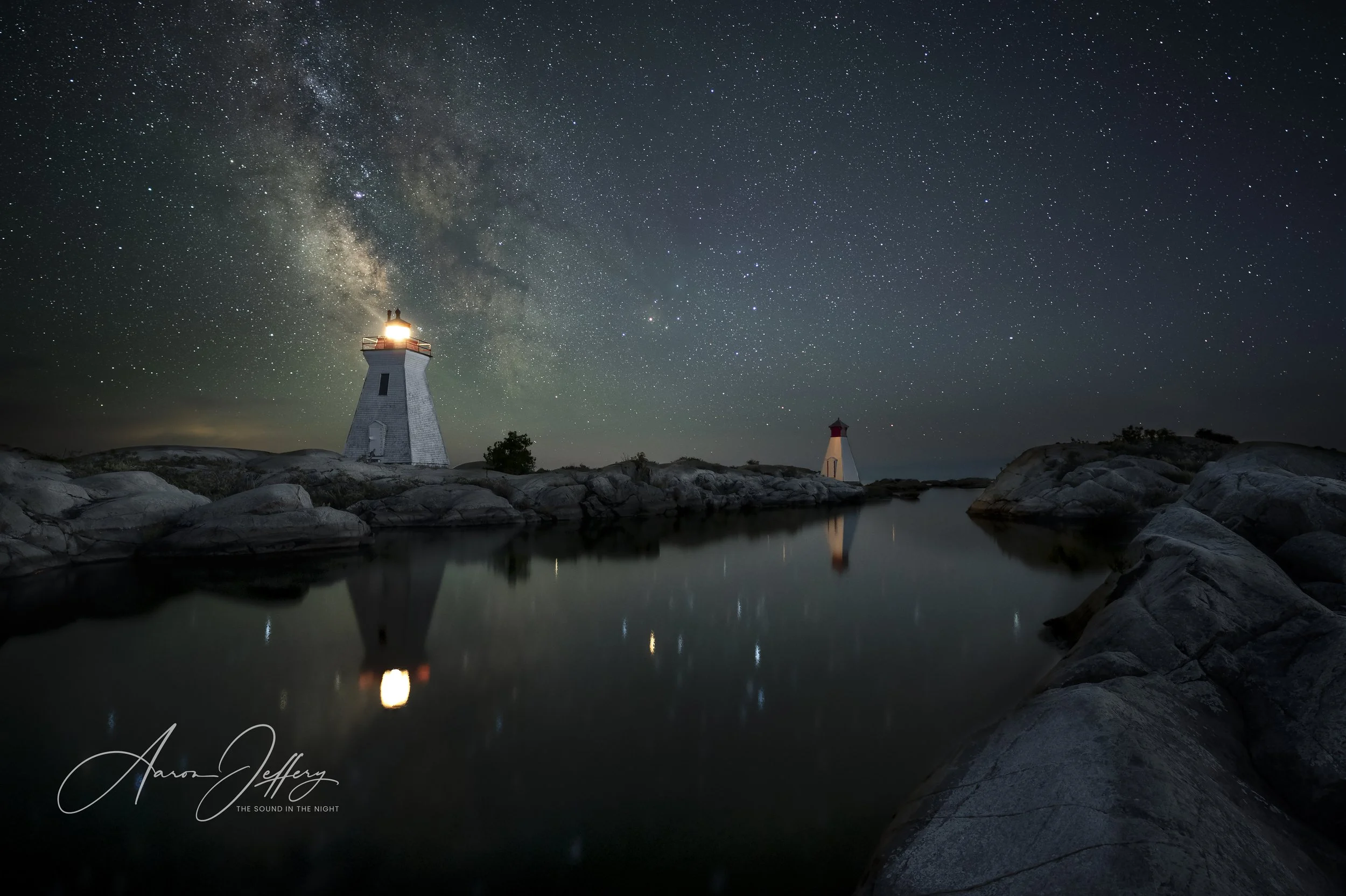 Bustard Islands Lighthouses at night