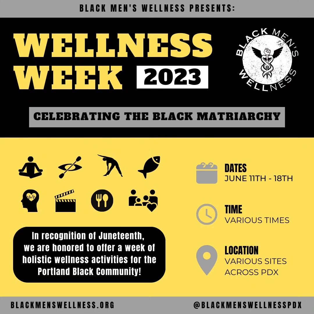Get ready for a week of wellness, learning, and inspiration!

Black Men&rsquo;s Wellness&rsquo; Annual #WellnessWeek is back June 11th through June 18th, and this year we're celebrating the power of the #BlackMatriarchy!

With 8 unique events featuri