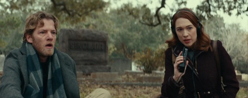 podcasters visiting Judith Myer's grave