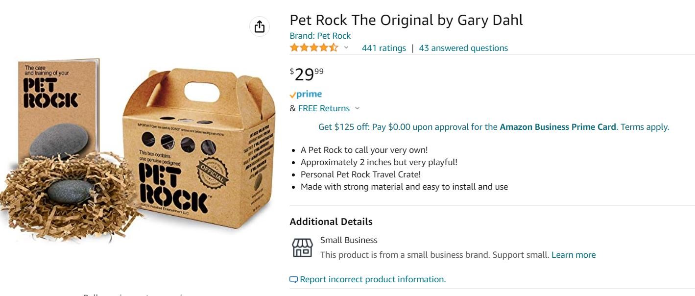 Official PET ROCK Genuine Pedigreed Minions Stone