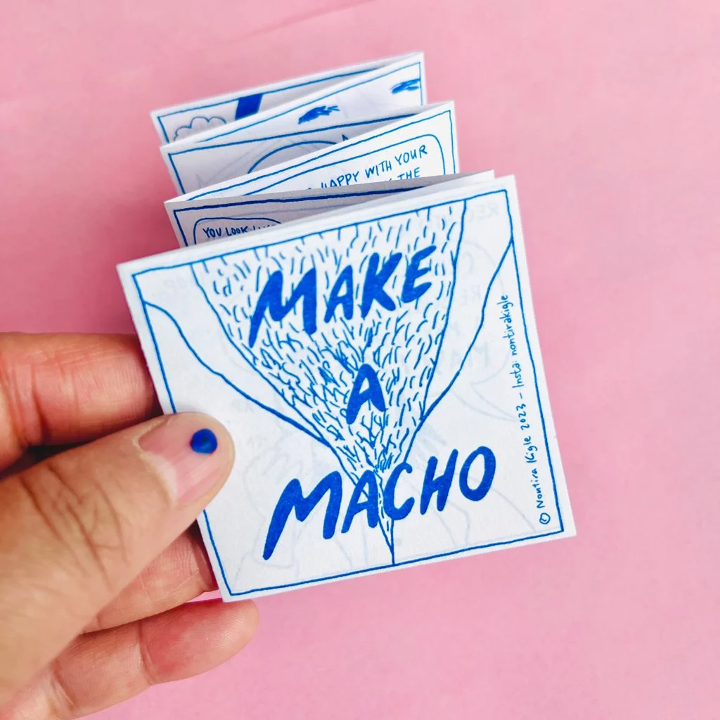 Mini Comic "Make a Macho" über den Besuch bei einem Drag-King-Workshop als Leporello