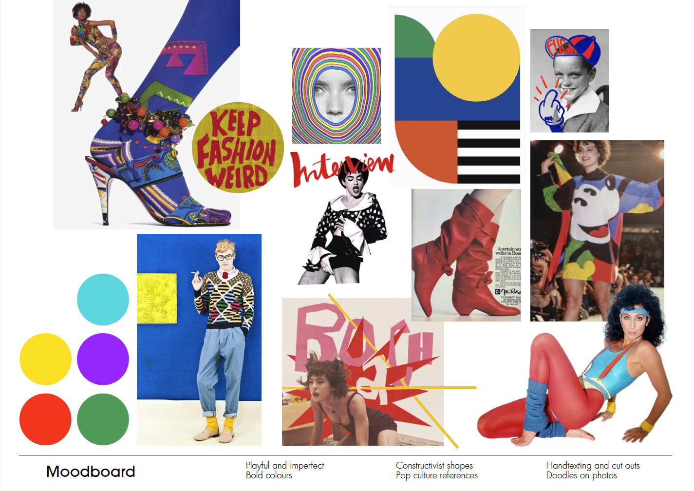 Grafisk design, moodboard. 80's fashion fair.