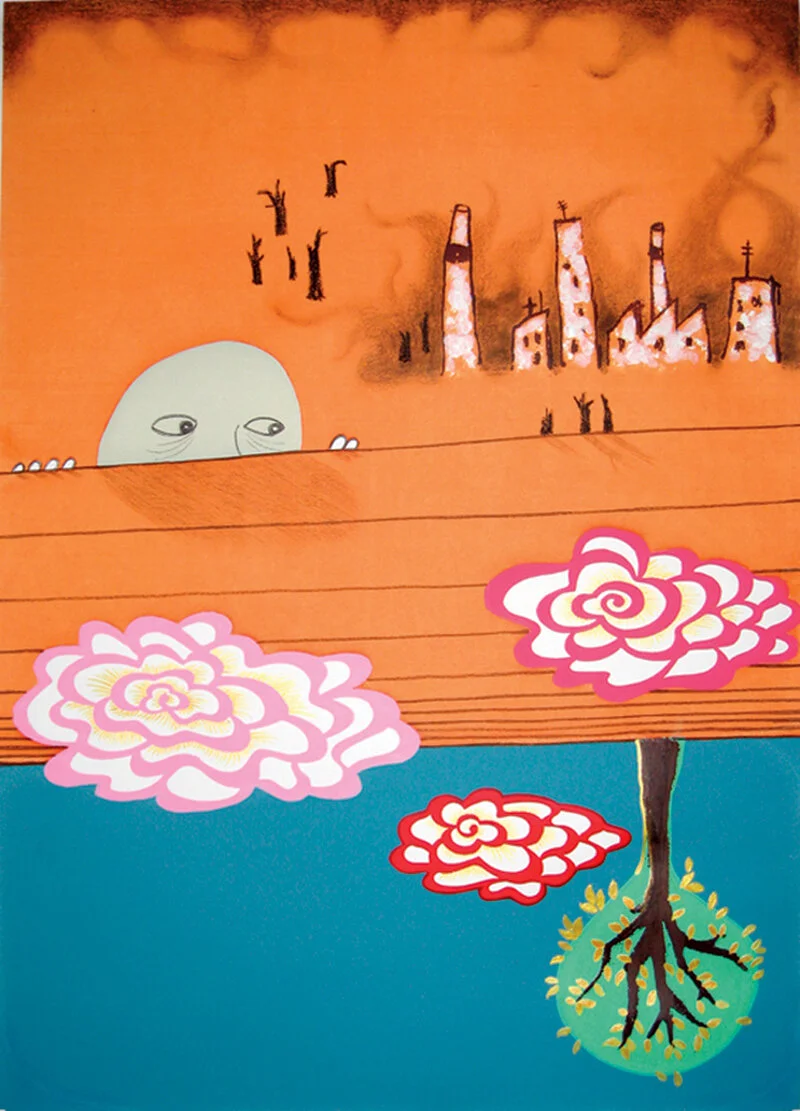 Last Tree, 2008. Screenprint on paper with conté. SOLD.