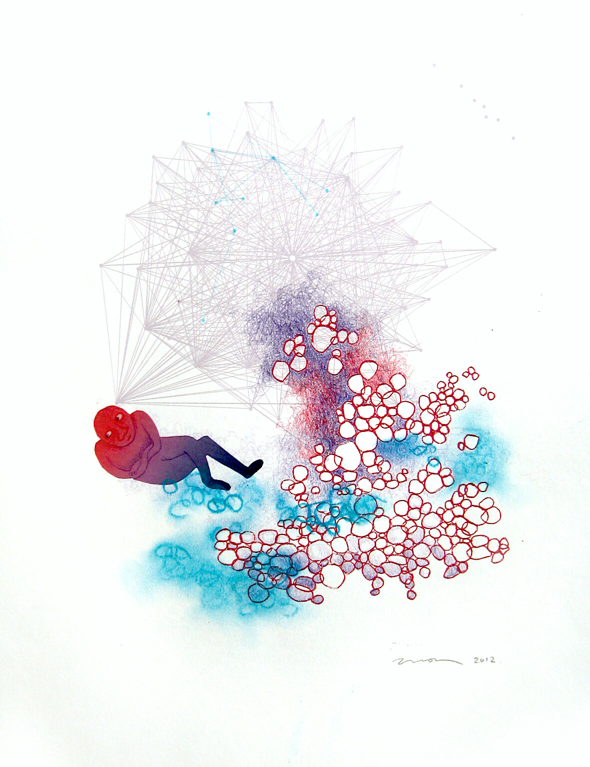 Cellular Connection, 2012. Screenprint and pencil on paper.