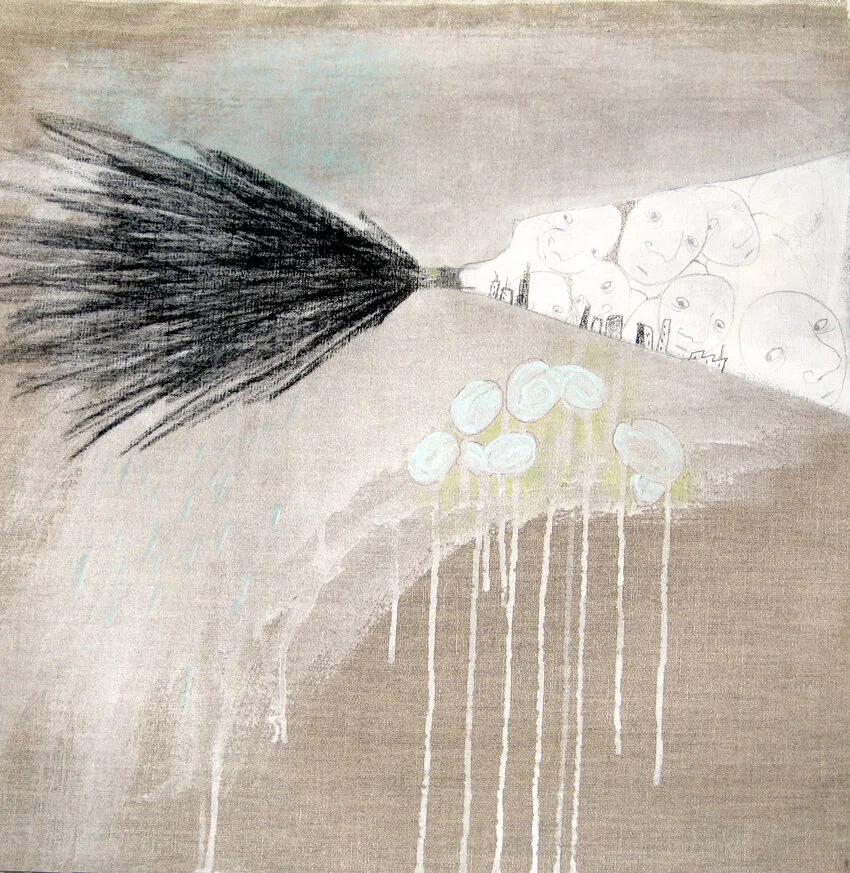 Processed, 2011. Pencil, charcoal, acrylic on linen. SOLD.
