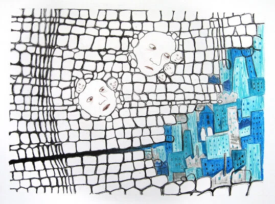 Cellular I, 2008. Charcoal, pastel on paper. SOLD.