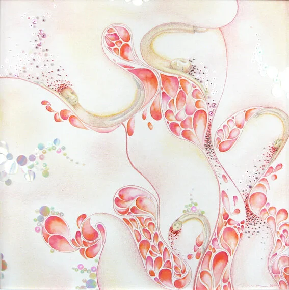 Bloodstream, 2010. Pencil, watercolour, and sequins on paper. SOLD.