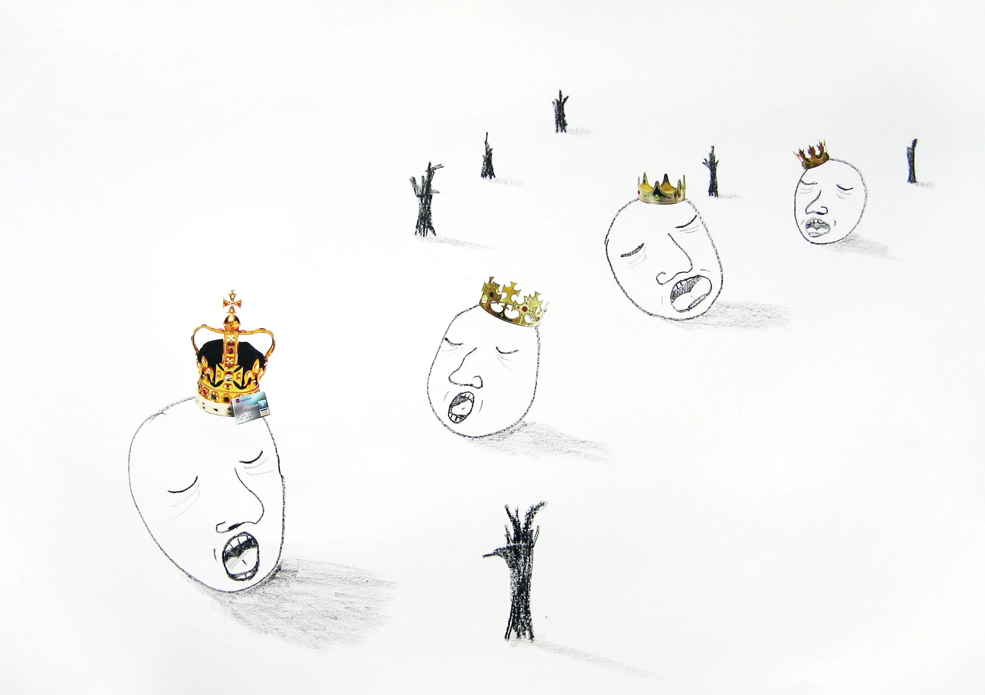 Politicians, 2007. Pencil, charcoal and collage on paper. SOLD.