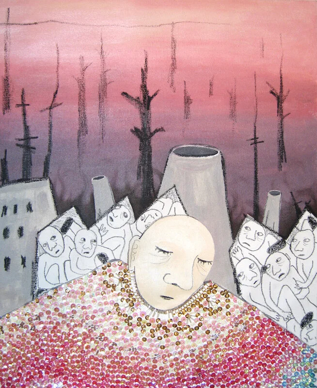 All Mine, 2008. Conté, acrylic, pastel and sequins on canvas. SOLD.