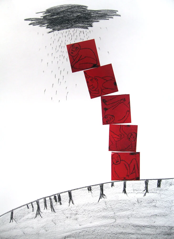 Apartment Living I, 2007. Conté and collage on paper. SOLD.