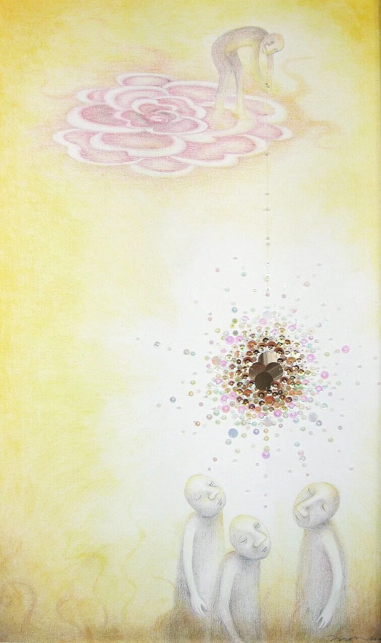 Make A Difference, 2010. Acrylic, pencil, pastel and sequins on canvas. SOLD.
