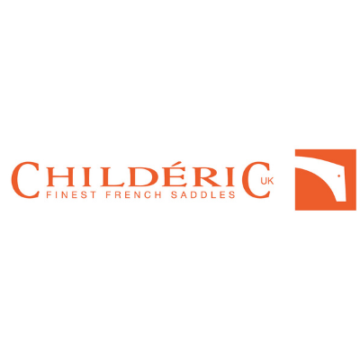 Childeric UK logo with "Finest French Saddles" slogan and stylized horse head graphic.